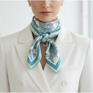 ❤️ Elegant Bandana Square Silky Soft Scarf Floral Geometric Teal headband hijab
